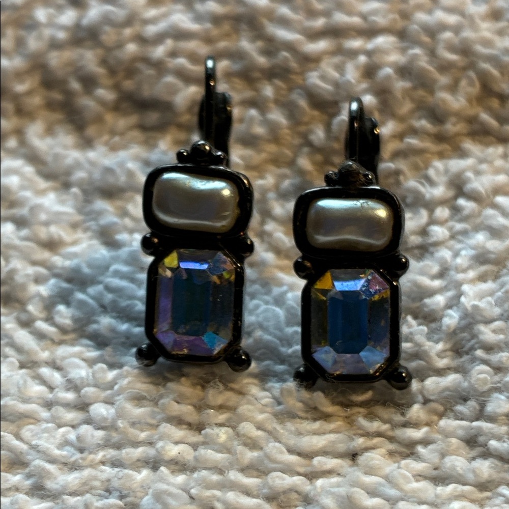 Elegant EB Co Pearl and Crystal Gun Metal Black Earrings